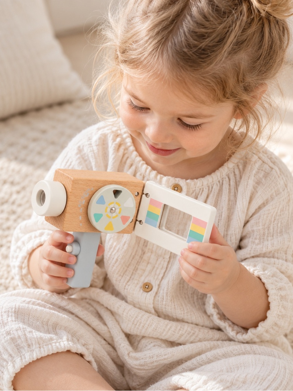 Wooden Video Camera Toy – Pretend Play Camcorder – Montessori Style Imaginative